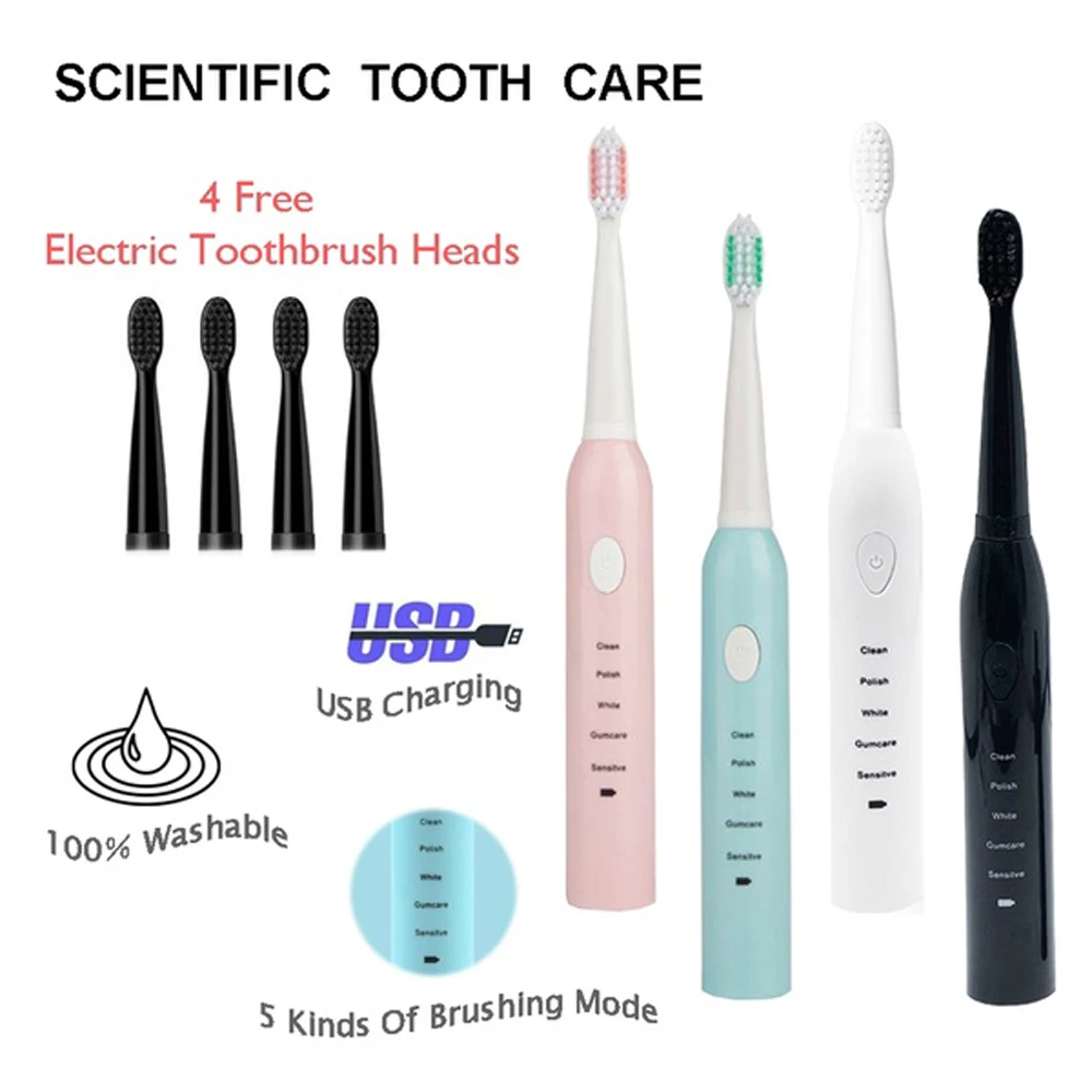 

Electric Toothbrush USB Rechargeable 5 Modes Ultrasonic Automatic Brush Timer Waterproof Dental Brush Teeth Whitening with box