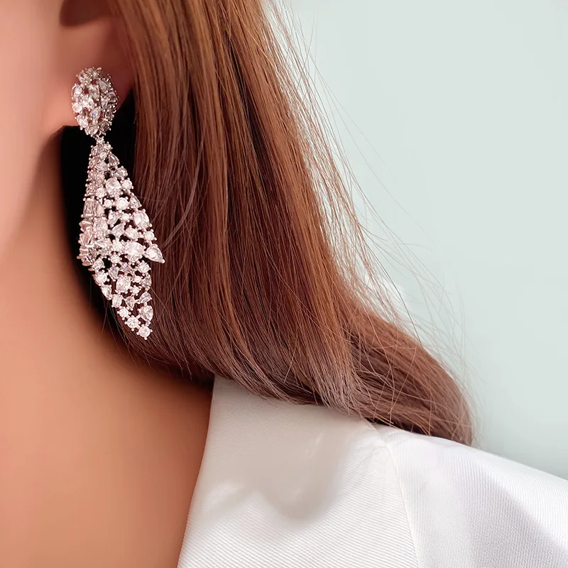 

FXLRY New fashion big cz drop earring for women for women wedding jewelry