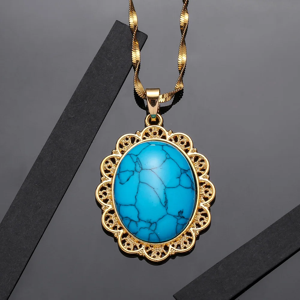 Кулон и ожерелье с синим драгоценным камнем для женщин Средний Восток