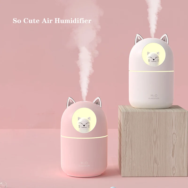 

Cute Cat Humidifier 300ML Aromatherapy Oil Diffuser USB Hmidificador Water Mist Maker Car Air Purifier Color Night Lamp for Home