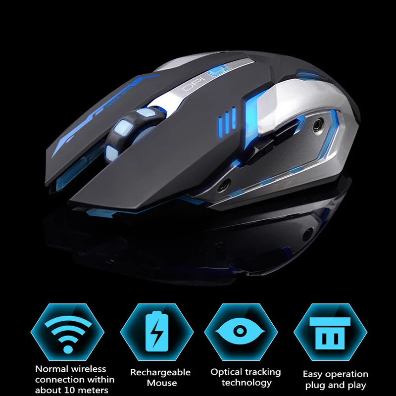 Игровая мышь AZZOR перезаряжаемая Беспроводная игровая 7 цветов с подсветкой для