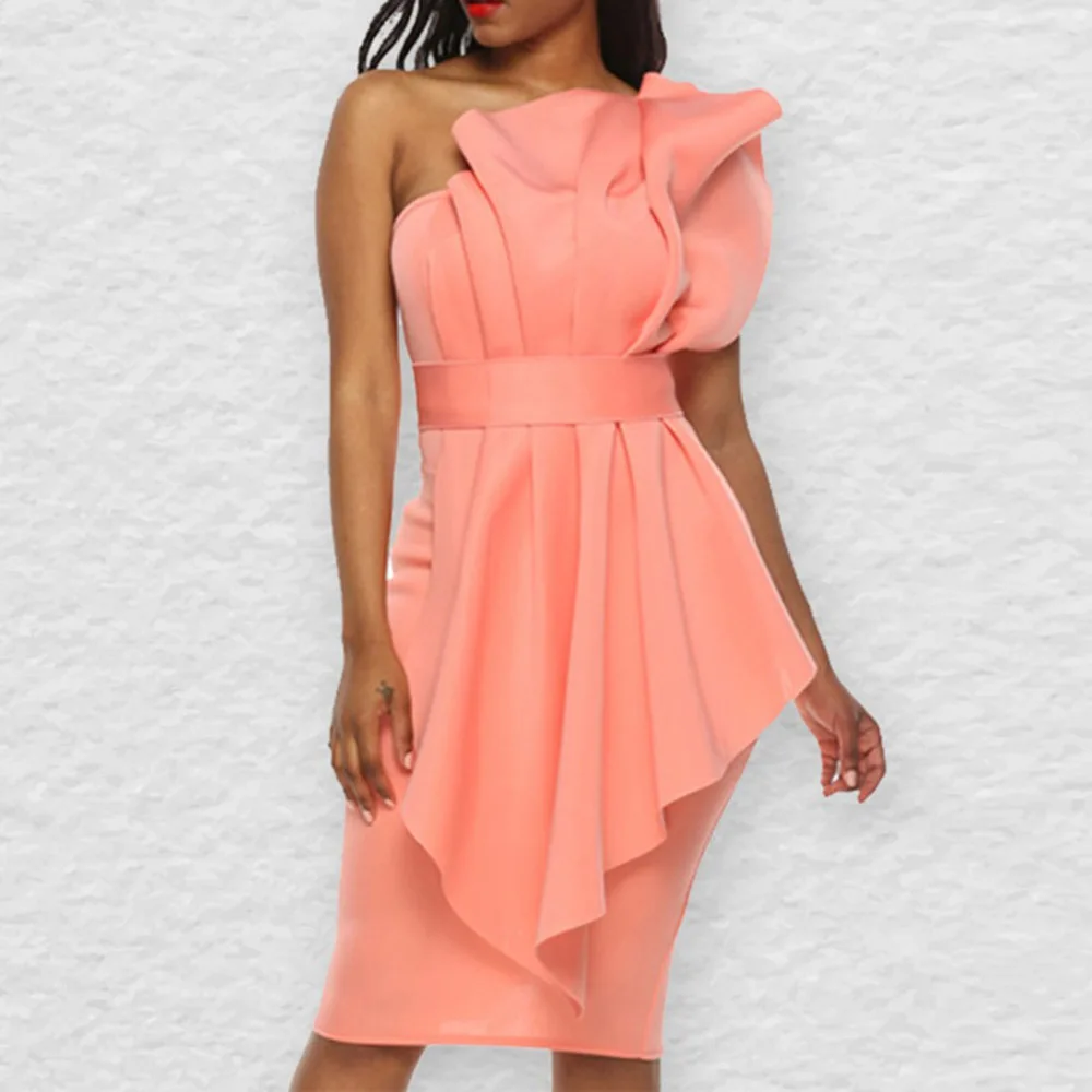 Sexy Strapless Ruched Short Party Dress Women Pink Tight Bodycon Plus Size Nigh Waist Ruffles Mini Dresses Night Club Wear |