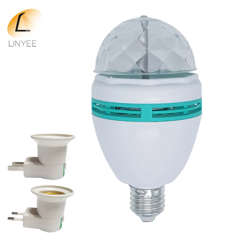 Цветная вращасветодиодный RGB Светодиодная лампа E27 3 Вт сценическое освещение