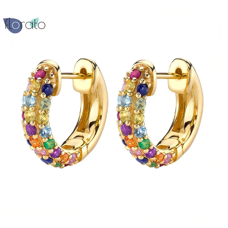

A pair 925 Sterling Silver Bling Crystal Pendientes Hoop Earrings for Women lovers' Girl Round Earring Luxury Jewelry Bijoux fem