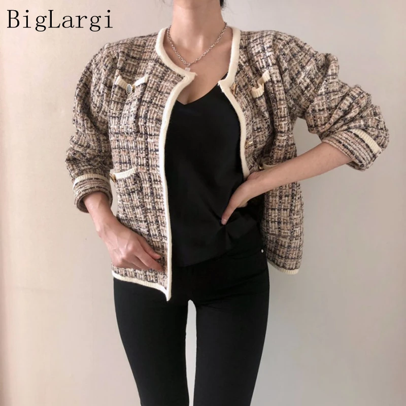 

Женский весенний вязаный цветочный кардиган, клетчатый свитер, повседневные женские осенние кардиганы, Джемперы, свитера, пальто для женщи...