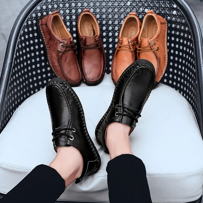 2019 New High Quality Men's Leather Casual Shoes Fashion Brand Men Flat Spring Autumn Mens Moccasins Big Size 38-48 | Обувь