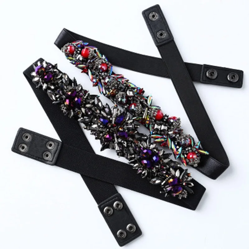 High 2021 new street beading Diamond Bright Drill Belt women Hand-nailed Bead-inlaid Drill Dress Belt Casual Fashion Girl Beads