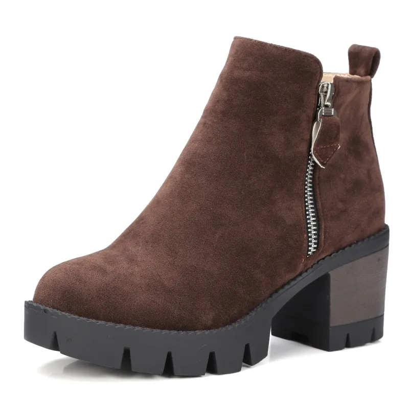 

Big Size 9 10 11 12 boots women shoes ankle boots for women ladies boots Side zipper waterproof table with thick heel
