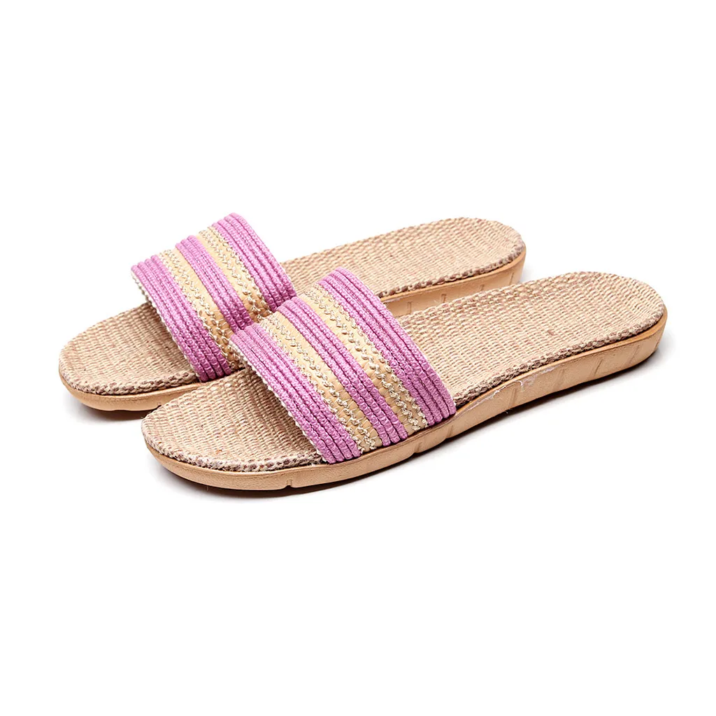 Женские домашние тапочки модная Нескользящая льняная домашняя обувь с открытым