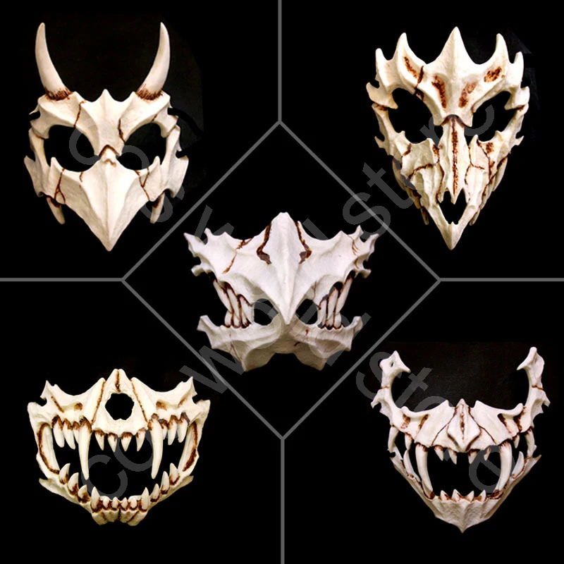 

Японская Бриллиантовая полумаска, покрытая фотографией, тигровая маска Yasha Tengu sKkull, маски для косплея на Хэллоуин, вечеринку, маскарад, ужас