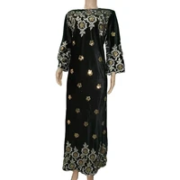 2021 new arrivals african dashiki flowers pattern sequin dress long sleeve muslin clothing for women