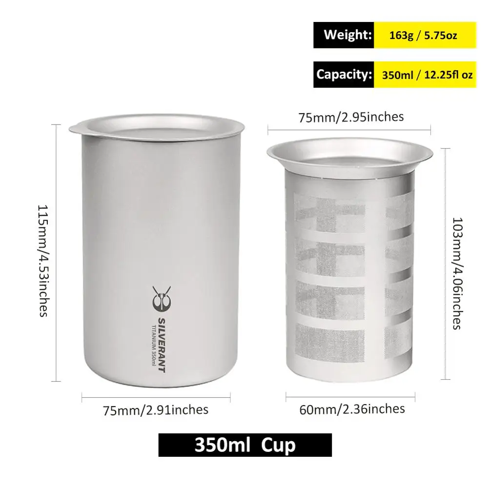 

Silverant Titanium Coffee Mug Double Wall Tea Cup Drinkware With Tea Filter And Titanium Lid For Tourism Camping SAHW95010T