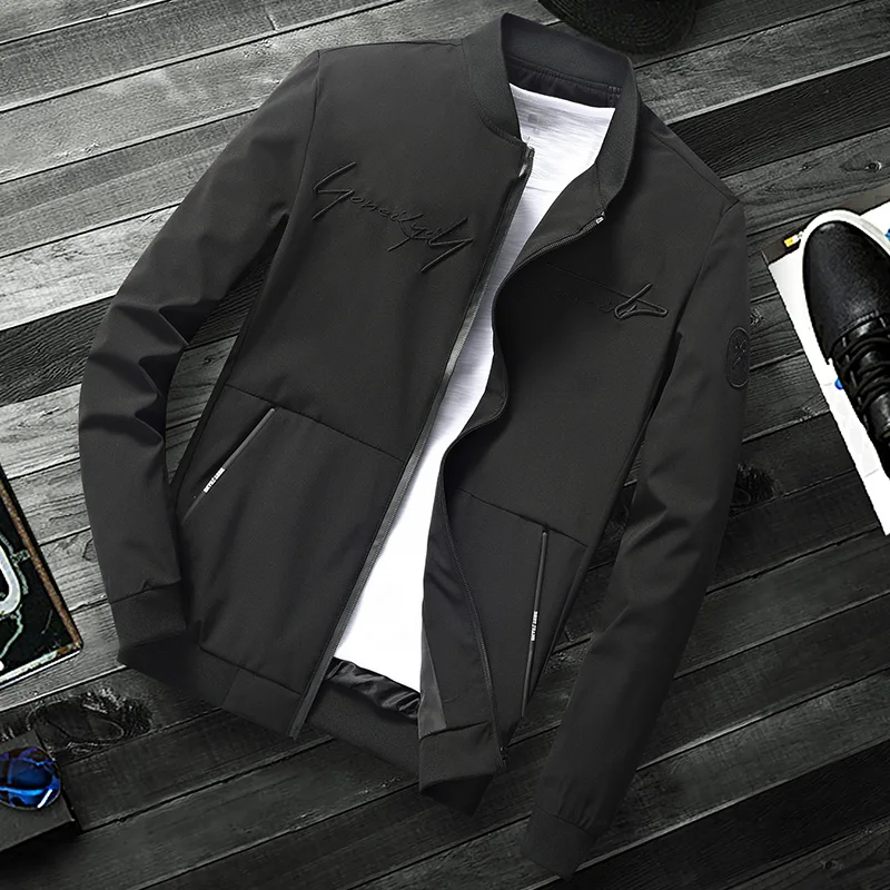 Куртка мужская с воротником-стойкой однотонная модная универсальная