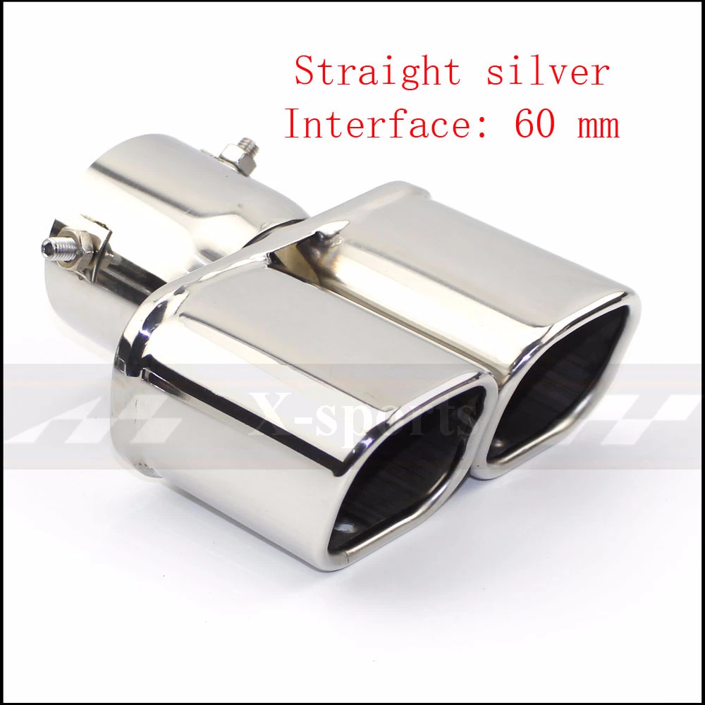 straight silver 60MM Выхлопная труба глушителя выхлопной трубы выпускное сопло конец Универсальный нержавеющая сталь Обычный конец Одна замена два двойной Выход ID 60 мм 75 мм - Цвет: straight silver 60MM