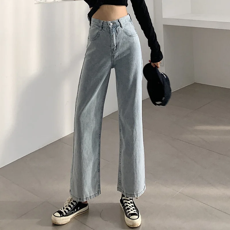 Повседневные винтажные джинсы #3158 женские с высокой талией и широкими штанинами