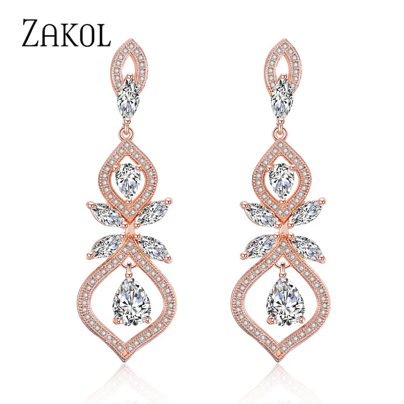 Роскошные висячие серьги ZAKOL с фианитами для женщин модные свадебные ювелирные