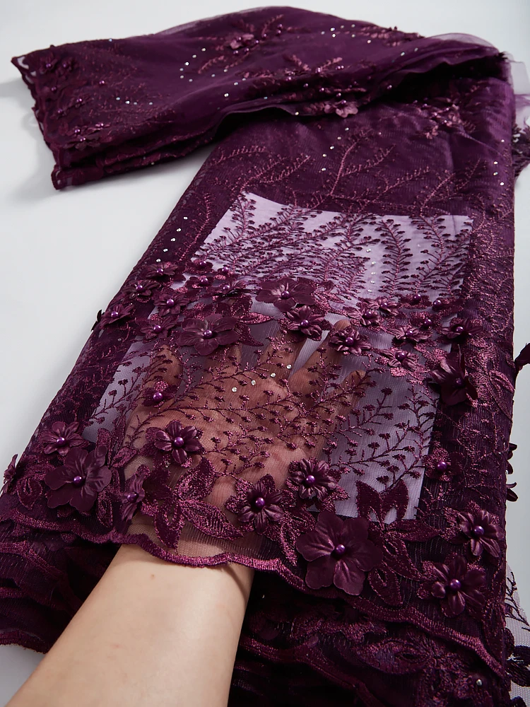 

3D африканская кружевная ткань высокого качества с камнями, французская нигерийская тюль, кружевная вышивка, свадебное платье для невесты, ш...