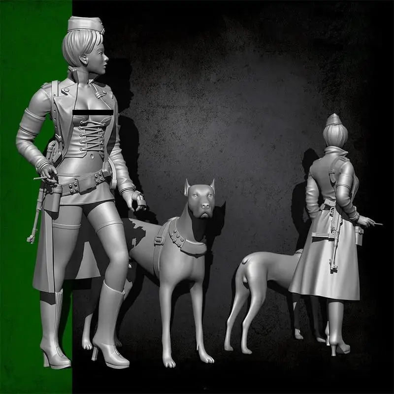 

1/35 5cm Epoxy resin German Female Officer with Military Children's Game Resin dog War Figure Kids Toy Simulation Model Sol O5T5