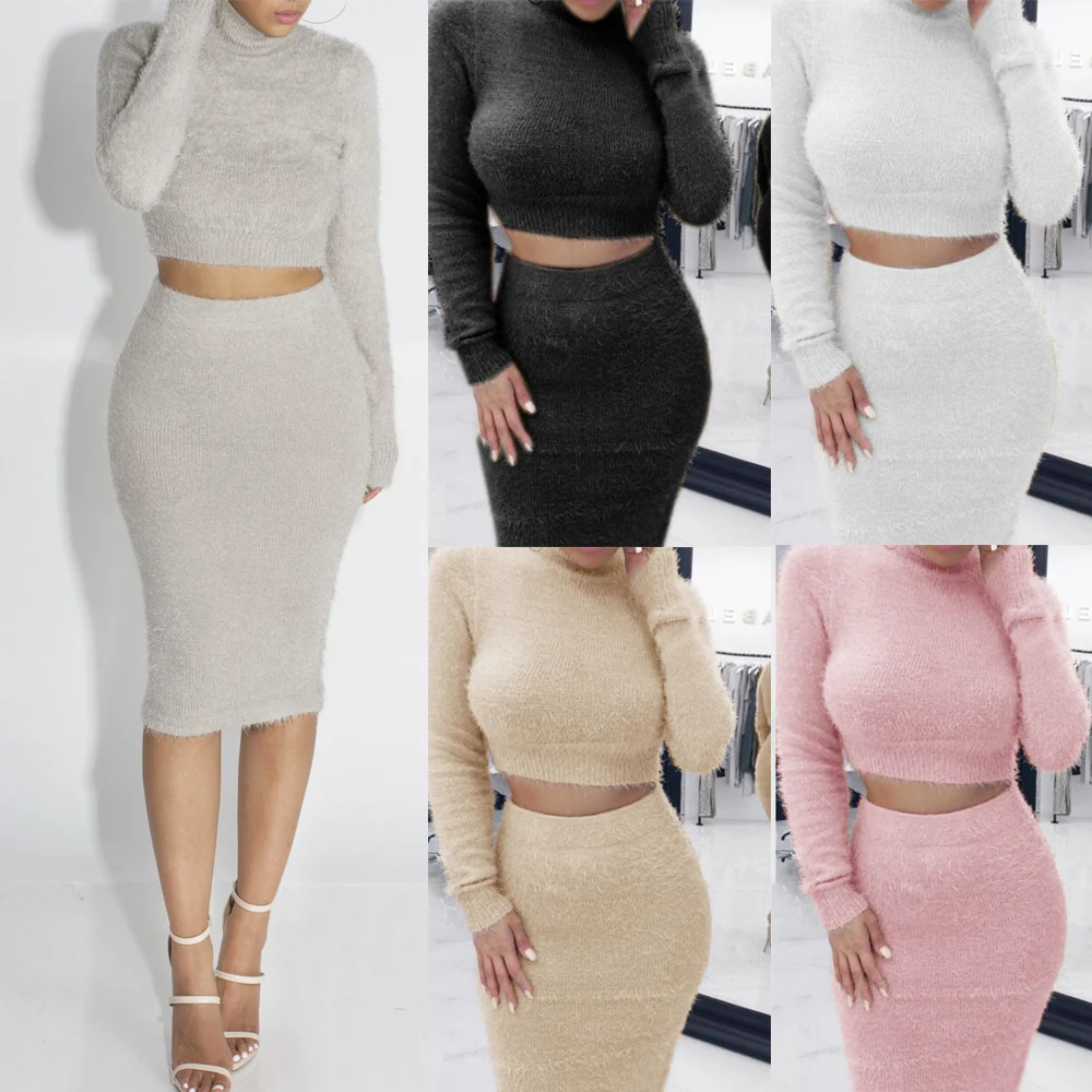 CALOFE Модный женский свитер костюм однотонный сексуальный водолазка укороченный