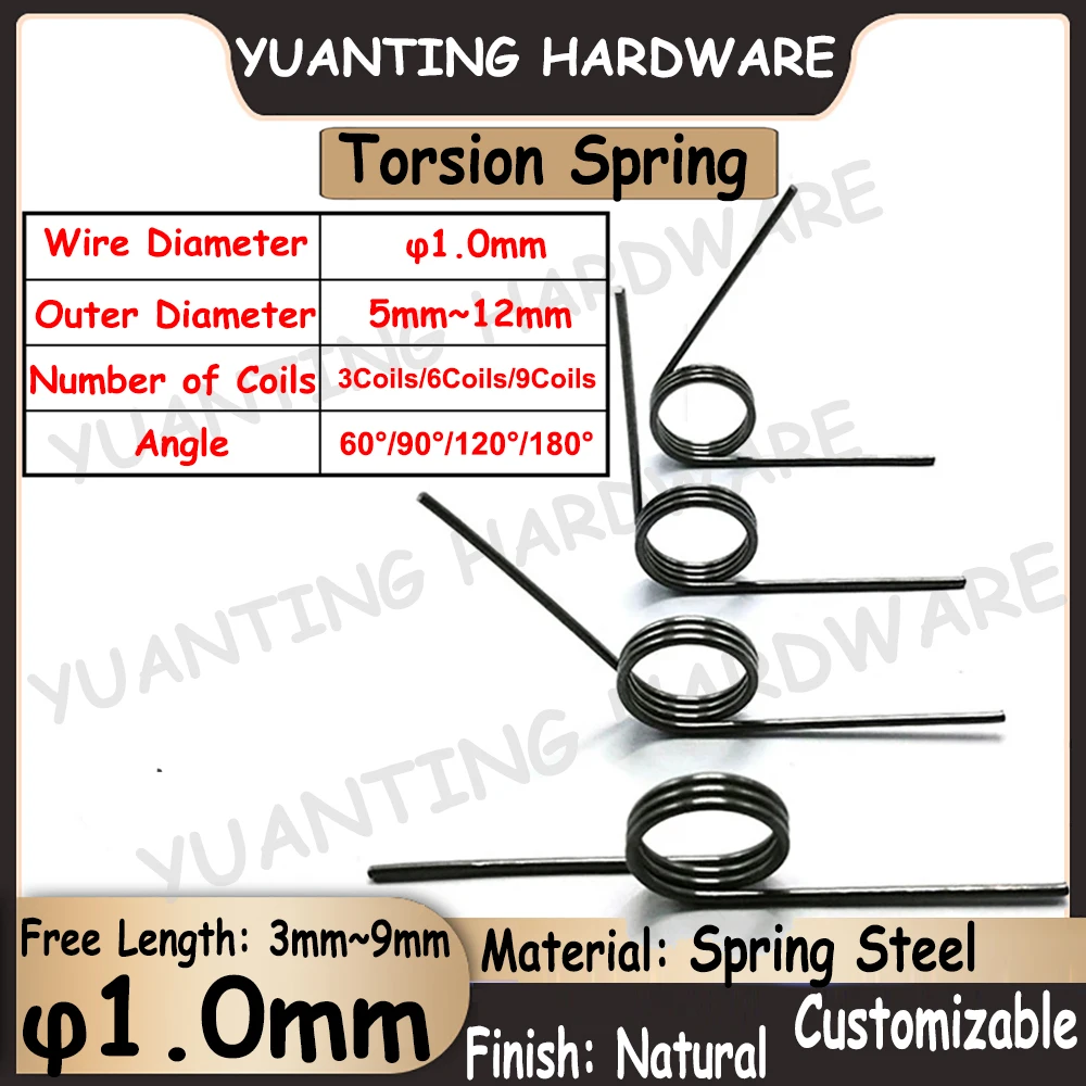 10Pcs Wire Diameter 1.0mm 3/6/9Coils Spring Steel V-spring Torsion Springs Hairpin Spring 180/120/90/60 Degree