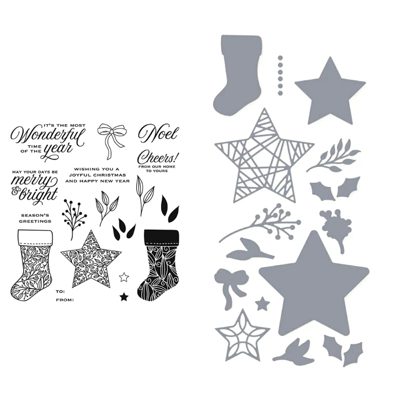 

68UE Christmas Socks Seal Stamp with Cutting Dies Stencil Set DIY Scrapbooking Embossing Photo Album Decor Paper Card Craft Art