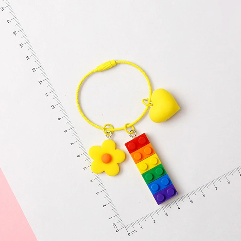 New Cute Building Blocks Keychain Keyring For Women Girl Jewelry Korea Red Heart Flower Car Bandbag Key Holder | Украшения и