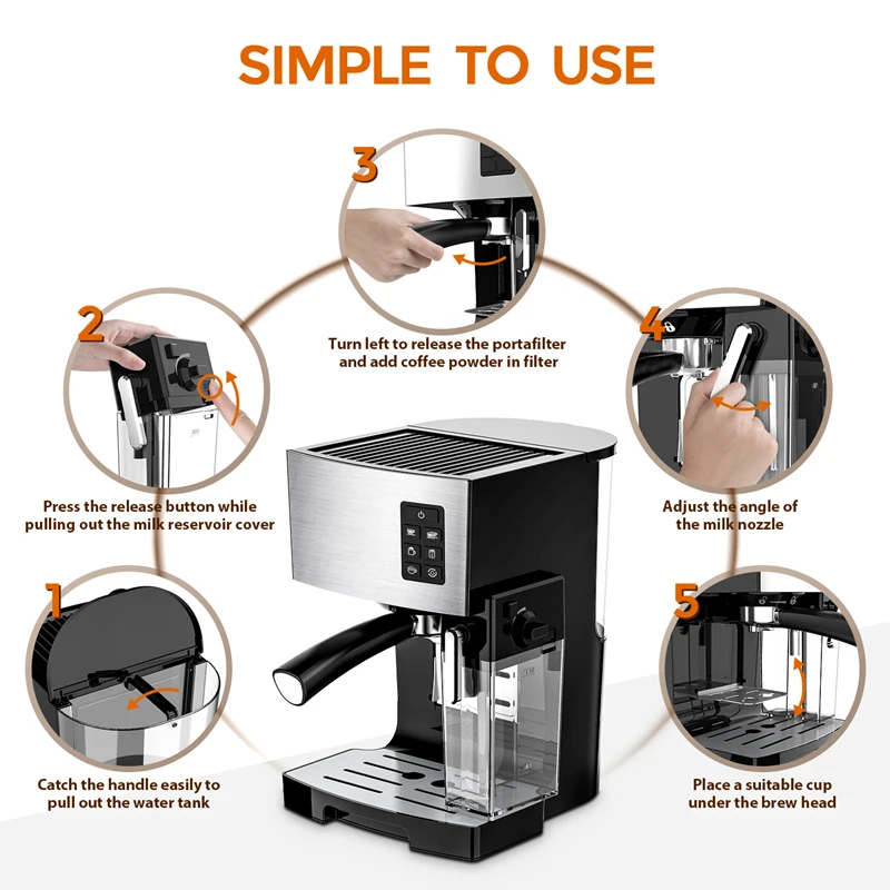 Кофемашина JASSY 19 бар Эспрессо Cafetera JS-100 в одно касание Кофеварка с автоматической