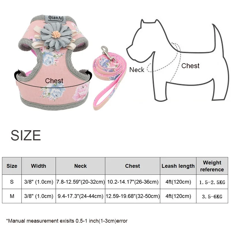 

Outdoor Dog Harness Leash Set Fashion Lovely Floral Breathable Adjustable Cat Harness Vest for Small Medium Dogs Cats Leashes