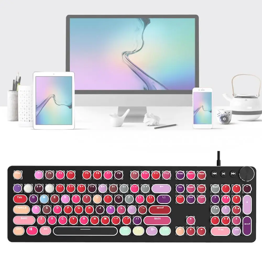 Помада клавиатура Проводная белый Подсветка Винтаж 108 ключей горячая Распродажа