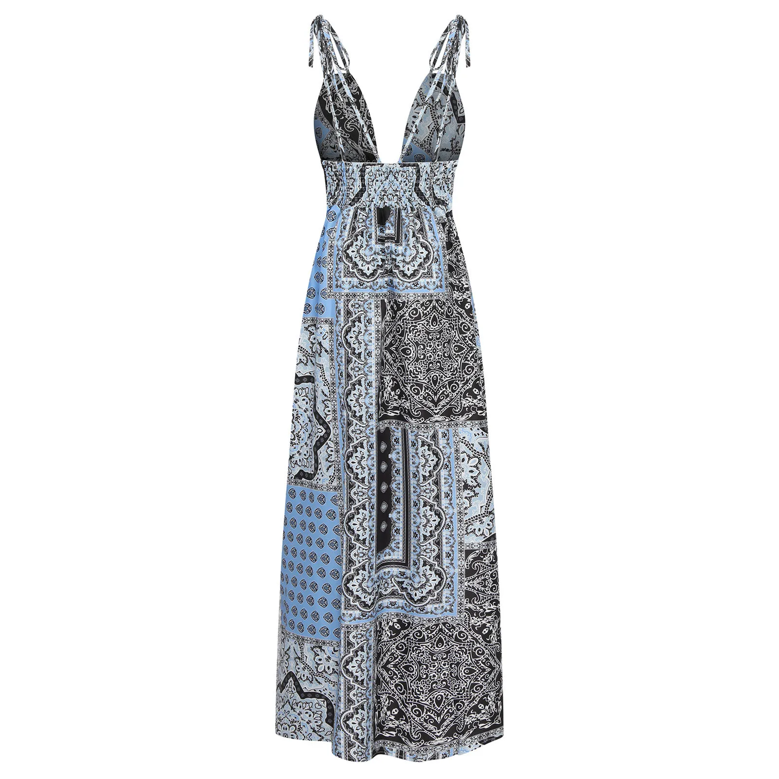 

Women's Summer Fashion Sexy Retro Print High Waist Strapless Strap Dress
