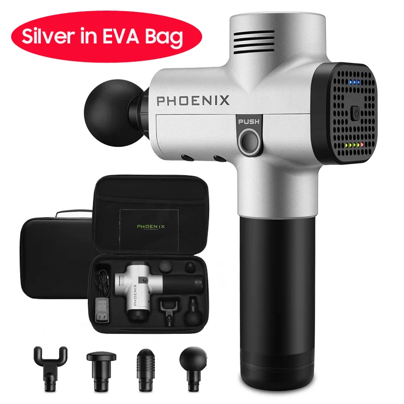 Silver in EVA Bag Новейший массажный пистолет Phoenix A2 перезаряжаемый Массажер для глубоких тканей портативное терапевтическое массажное устройство Расслабление тела облегчение боли - Цвет: Silver in EVA Bag