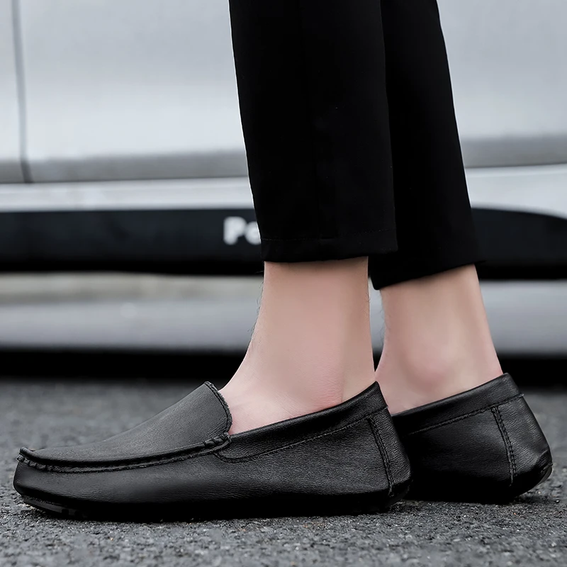 

Mens Loafers genuine Leather Moccasins Men Loafers Breathable Casual Shoes Men Office Black Mens Fashion Sneakers big size 48