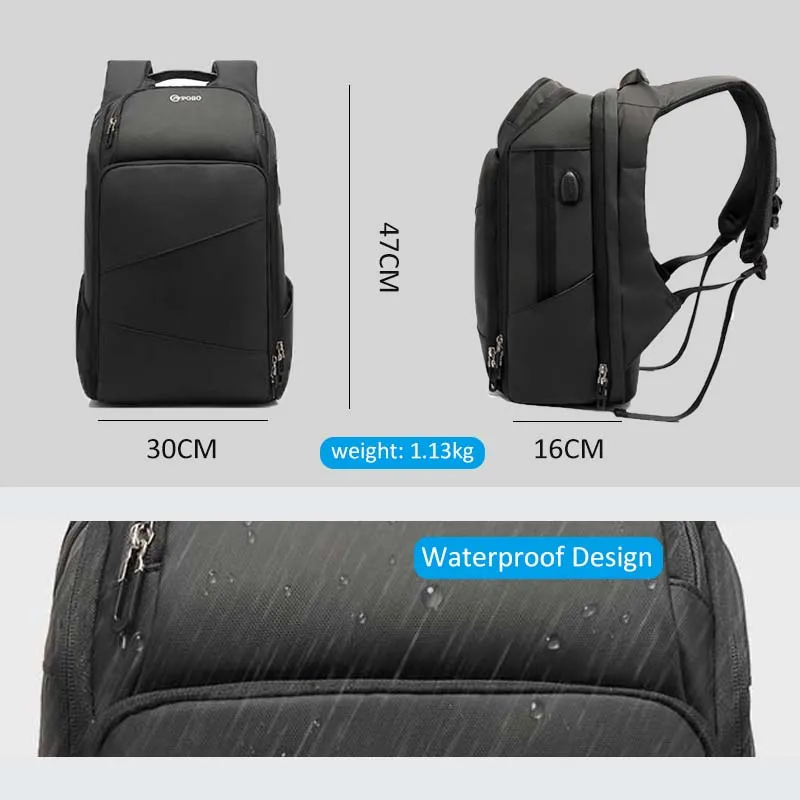Мужской рюкзак для ноутбука 17 3 дюйма вместительный Многофункциональный с USB