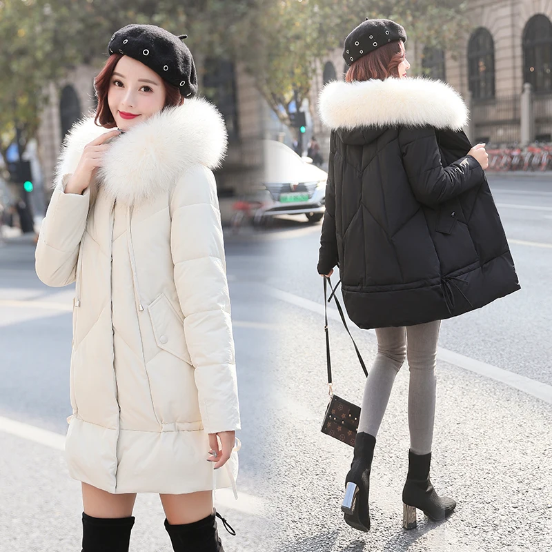 

2020 New Fashion Winter Long Parkas Women Jackets Plus Size Thick Warm Fur Collar Winter Coat Women Parkas Loose Black Outwear