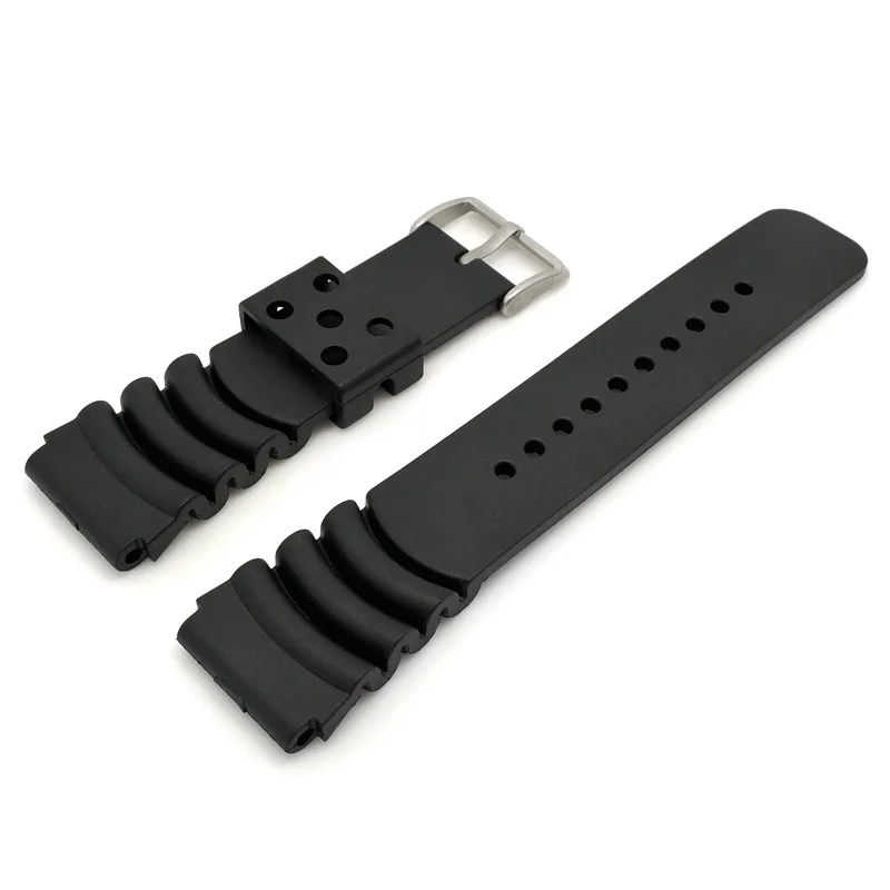 Silicone Watchband 20 22 24mm Men Black Sports Diving Rubber Waterproof Watch Strap Silver Stainless Steel Buckle Watchband