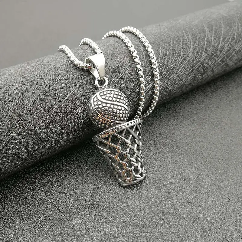 

Sport Basketball Net Frame Pendant Necklace High Quality Silver Color Stainless Steel Men Women Fashion Chain Dropshipping