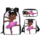 3 шт.компл. детские школьные сумки для девочек, Детский рюкзак, черная африканская маленькая африканская школьная сумка с принтом, балетный танцор, сумка для книг