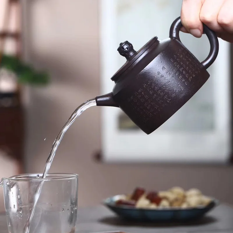 

Yixing famous original mine purple clay pot Zen yuan famous Handmade Black King Kong Travel tea set