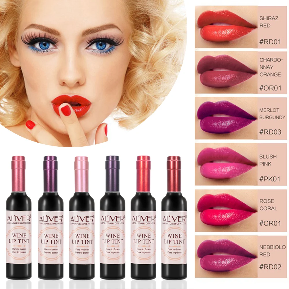 

6 Colors Wine Liquid Lipstick Waterproof Long-Lasting Lipgloss Lip Tint Wine Bottle Cover Lip Tint Cosmetics Gift for Women