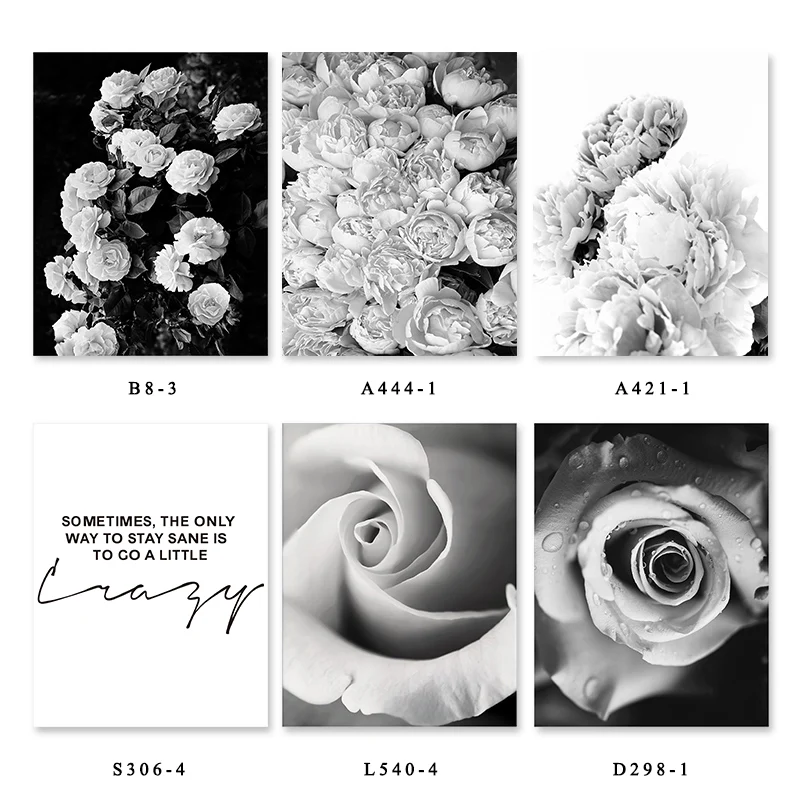 

Modern Minimalist Black White Painting Art Rose Floral Wall Decorative Picture Life Quote Print Poster for Living Room Decor