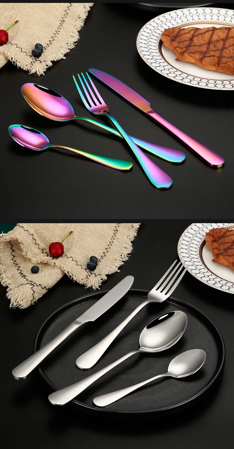 

Steak Knife, Fork and Household Stainless Steel Western Tableware Knife, Fork and Spoon 24-Piece Set Full Set of Tableware