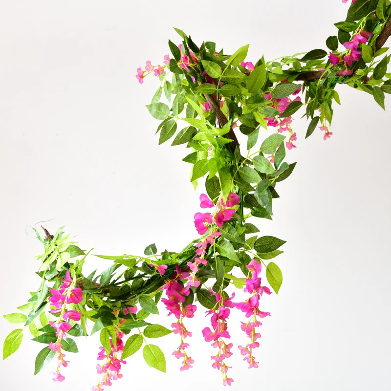 Искусственные шелковые цветы из Вистерии лоза ротанга для украшения сада и