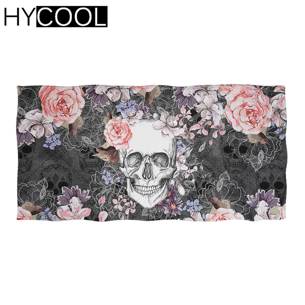 

Hot Style Women Men Beach Towels Gothic Skull With Rose Flower Print Outdoor Swimming Towels Absorbing Bath Face Hair Toallas