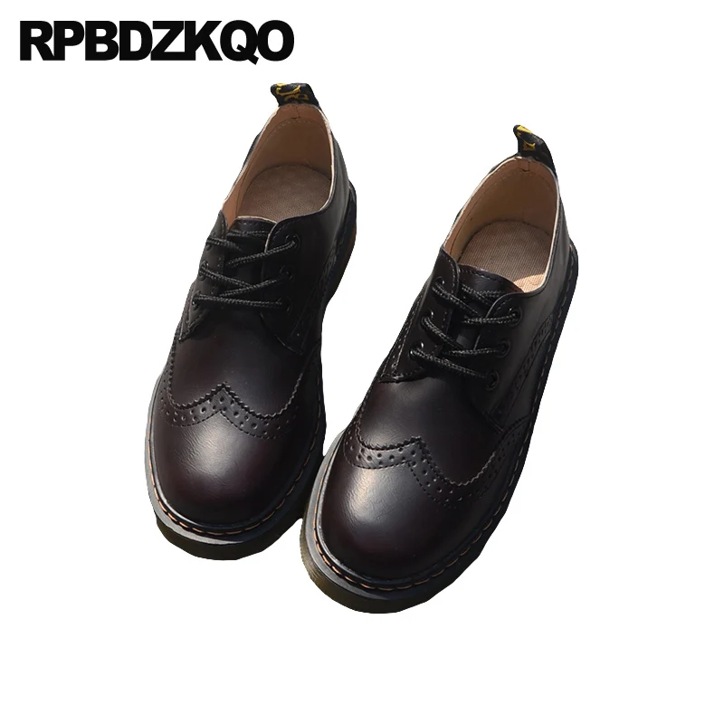 

Designer Chinese China Black Lace Up Ladies Size 35 Brown British Style Flats Brogue Vintage Women Oxfords Shoes 2021 Red Wine