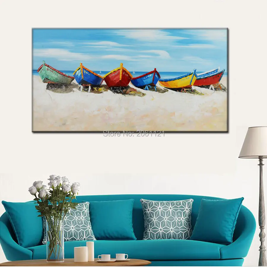 

Big Size Handpainted Canvas Wall Art modern boat Painting white blue seascape Oil Painting Modern Home Decoration Wall Picture