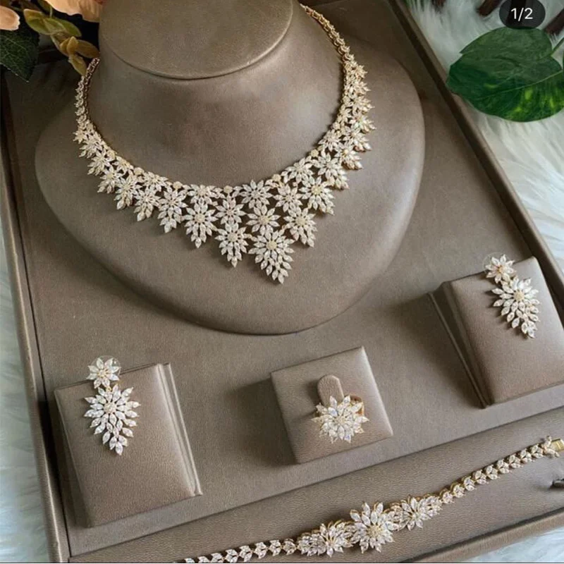 

Exquisite 4 PCS Women Wedding Jewelry Set Cubic Zirconia High Quality Birthday Gift Nigerian Bridal Ring Jewellery Accessories
