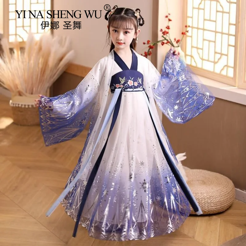 Детская Hanfu летнее китайское платье Ципао с рисунком Древняя китайская