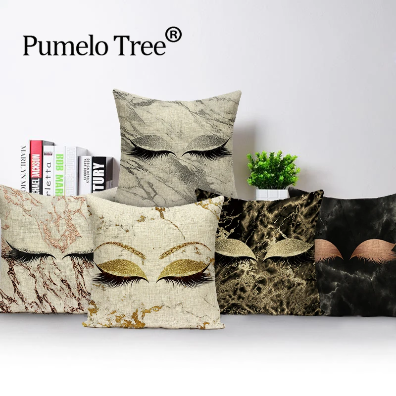 Luxurious Eyelashes Abstract Cushions Cover Geometric Patterns Pillow Case Printed Linen Cushion Cases Girl Sofa Pillows Covers | Дом и сад