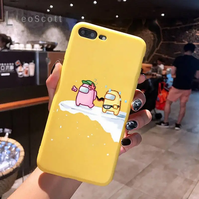 

Among Us Game Phone Case Yellow Candy Color for iPhone 6 7 8 11 12 s mini pro X XS XR MAX Plus