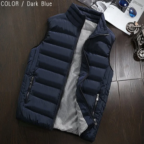 Dark Blue Жилетка мужская s жилет Тонкая зимняя куртка мужская без рукавов тонкое пальто Толстые жилеты однотонные осенние жилеты повседневная верхняя одежда теплая куртка Boady - Цвет: Dark Blue